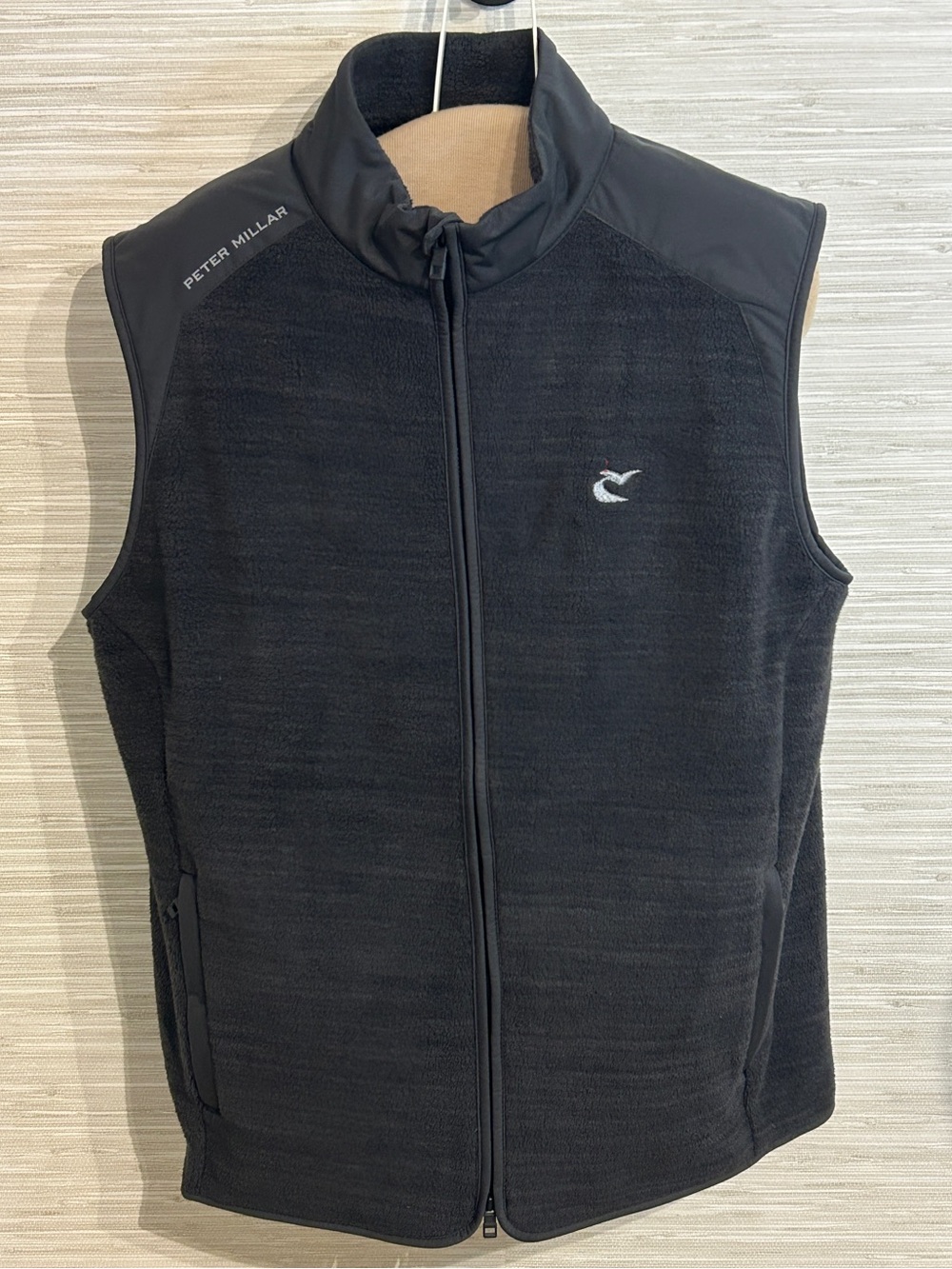 Peter Millar Fade Hybrid Fleece Vest Men Medium Black Full Zip Incl. Golf Chip